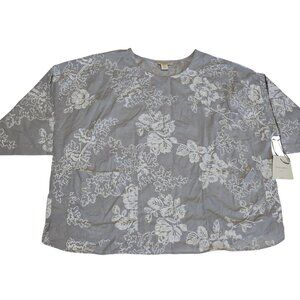 Cynthia Rowley Womens Plus Size 3X Floral Embroidered Gray Top